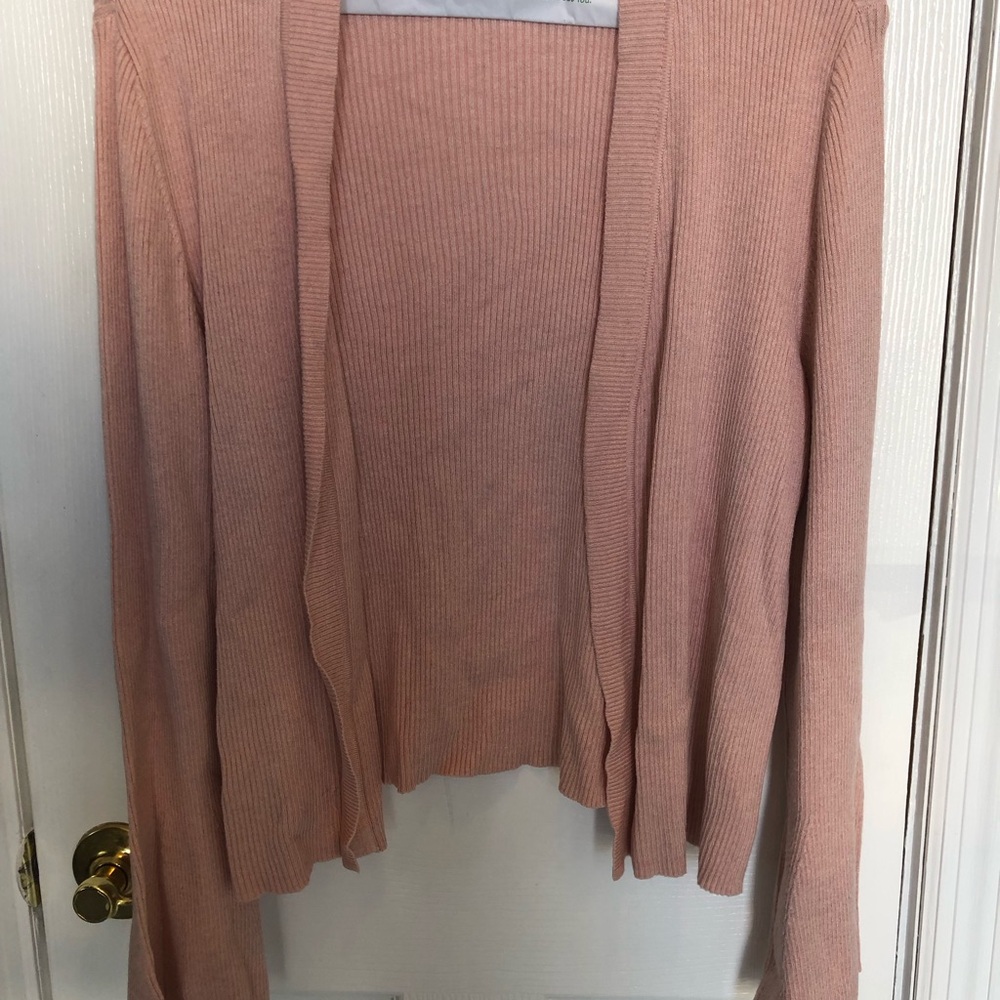 Verve Ami Open-Front Ribbed Cardigan in Dusty Rose